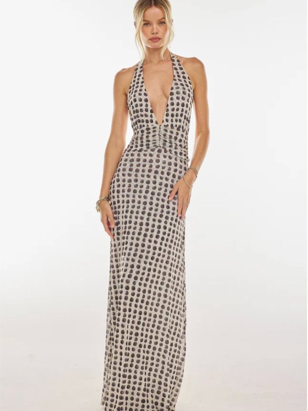 Resa - Chelsea Halter Tie Back Maxi Dress in Eclipse - Size M